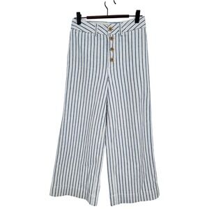 Madewell Womens Emmett Pants 26 Wide Leg Cotton Striped‎ Button Front Blue